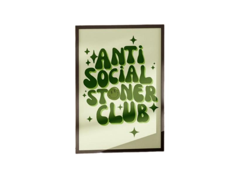 Anti Social Stoner Club Poster, Funny Stoner Prints, Green Bar Cart Decor Poster, Cute Art, Gifts For Women Family...