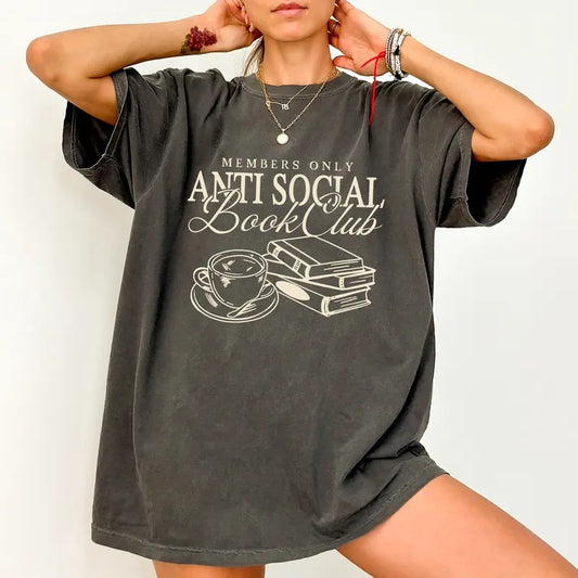 Anti Society Book Club Shirt Comfort Colors, Introvert Bookish Tshirt, Gifts for Book Lovers, Bookworm Tee, Booktok Tops, Soft Cotton Fabric Womenswear