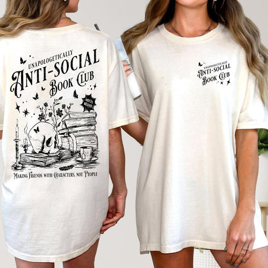 Anti-social Book Club T-Shirt For Introverted Romance Reader, Vintage Distressed Reading Sweatshirt, Bookish Hoodie, Book Lover Gift