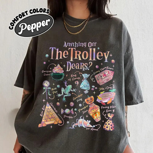 Anything Off The Trolley Dear Comfort Colors Shirt, Magic Candy Tee, Magical School Shirt, Wizarding Snacking TShirt  Womenswear Top Chocolate