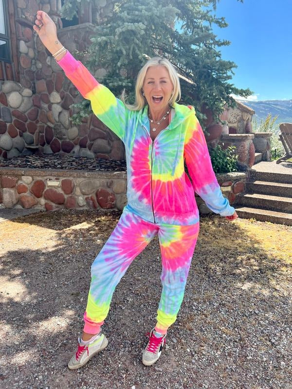 Aqua Swirl Zip-Up Hoodie & Joggers Tie-Dye Set