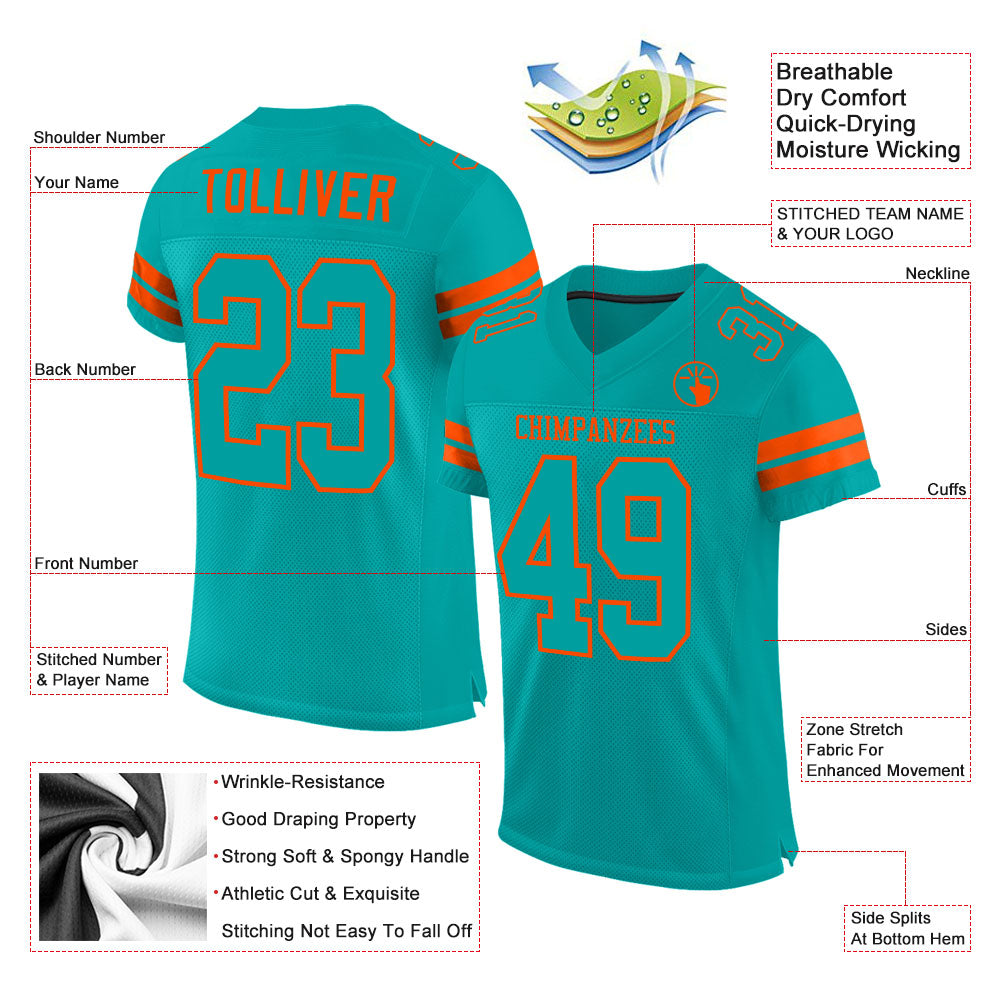 Custom Aqua Aqua-Orange Mesh Authentic Football Jersey T-Shirts, Hoodie, Sweatshirt | WearSparks.com (Image 2)