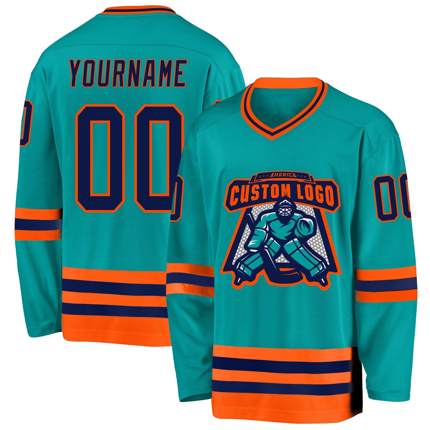 Custom Aqua Navy-Orange Hockey Jersey T-Shirts, Hoodie, Sweatshirt | WearSparks.com (Image 2)