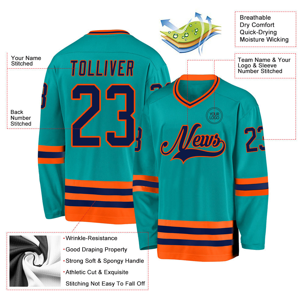 Custom Aqua Navy-Orange Hockey Jersey T-Shirts, Hoodie, Sweatshirt | WearSparks.com (Image 3)