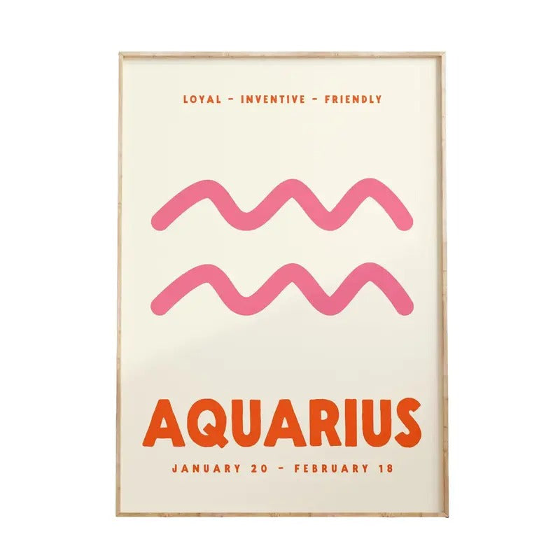 Aquarius Print, Zodiac Poster, Trendy Wall Art, Star Sign Print, Pink And Orange, Astrology Decor Poster Prints No Frame, Gifts For Girls Art Prints, Wall Art Home Decor, Art Posters, Gifts For Birthday Christmas Landscape Ornaments