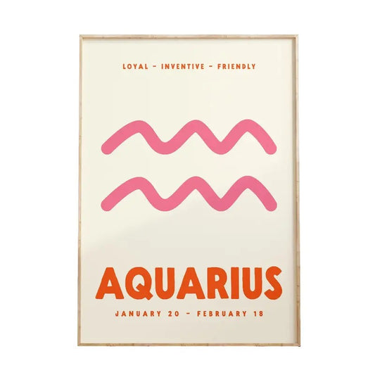 Aquarius Print, Zodiac Poster, Trendy Wall Art, Star Sign Print, Pink And Orange, Astrology Decor Poster Prints No Frame, Gifts For Girls Art Prints, Wall Art Home Decor, Art Posters, Gifts For Birthday Christmas Landscape Ornaments