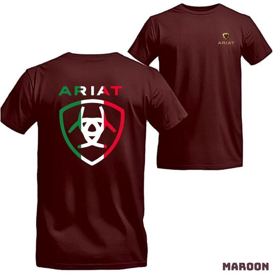Ariat T-Shirt - Unique badge design with a modern twist, perfect for sports and outdoor activities. Top Menswear Tshirt Crewneck Casual Streetwear