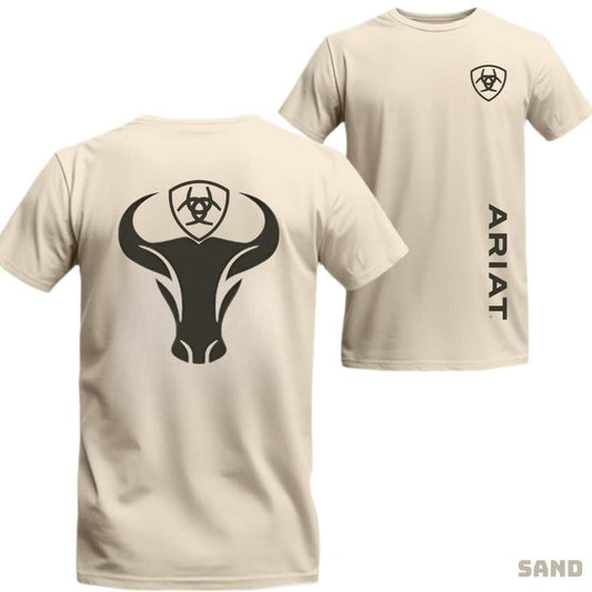 Ariat T-shirt - Minimalist bull head graphic with logo, modern style, suitable for men and women, soft material, comfortable for all activities.