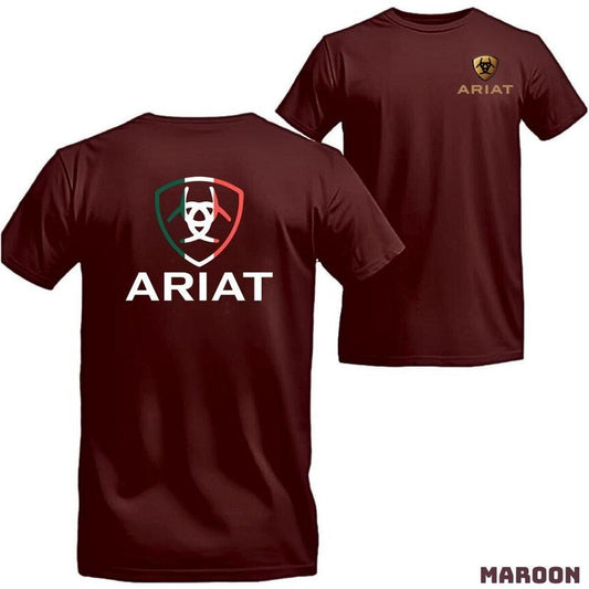 Ariat T-shirt - Simple design with a bold Ariat logo featuring Mexico's flag colors Menswear Tops Unisex Streetwear Casual Tropical Shortsleeve Crewneck