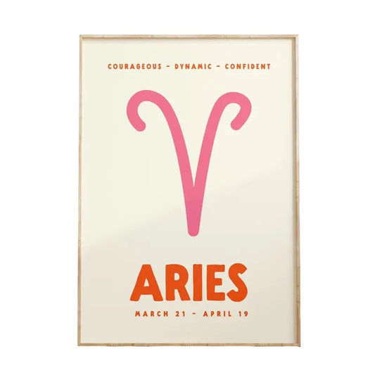 Aries Print, Zodiac Poster, Astrology Decor, Trendy Wall Art, Star Sign Print, Preppy Wall Decor, Pink And Orange Poster Prints No Frame, Gifts For Girls Art Prints, Wall Art Home Decor, Outdoor Wall Art, Gifts For Birthday Christmas Xmas