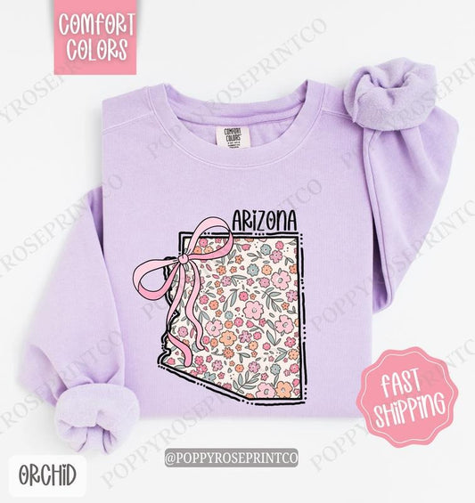 Arizona Floral Comfort Colors Sweatshirt, Arizona Sweatshirt, Cute Bow Arizona Sweatshirt