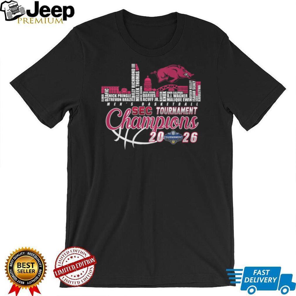 Arkansas Razorbacks 2026 SEC Champions Basketball Skyline Roster Signatures Shirt