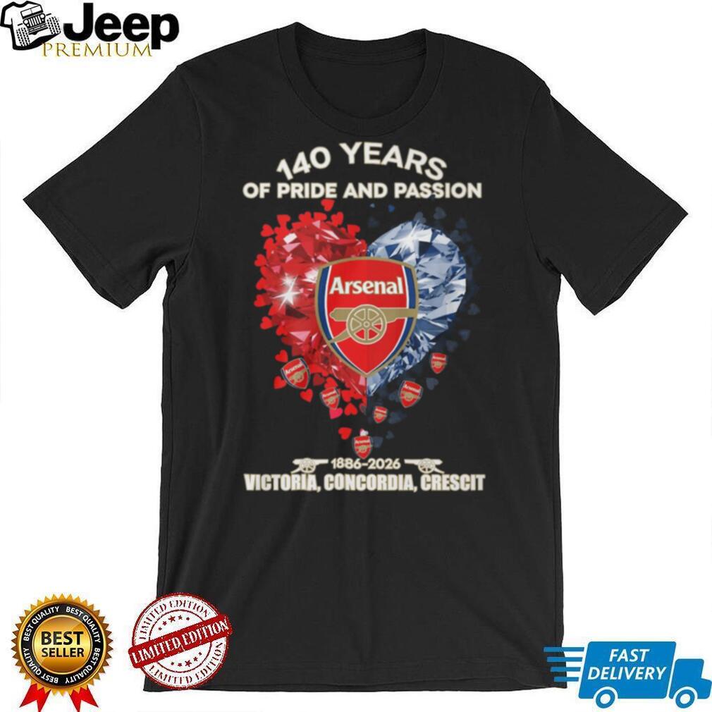 Arsenal FC 140 Years Anniversary 1886 2026 Pride And Passion T Shirt