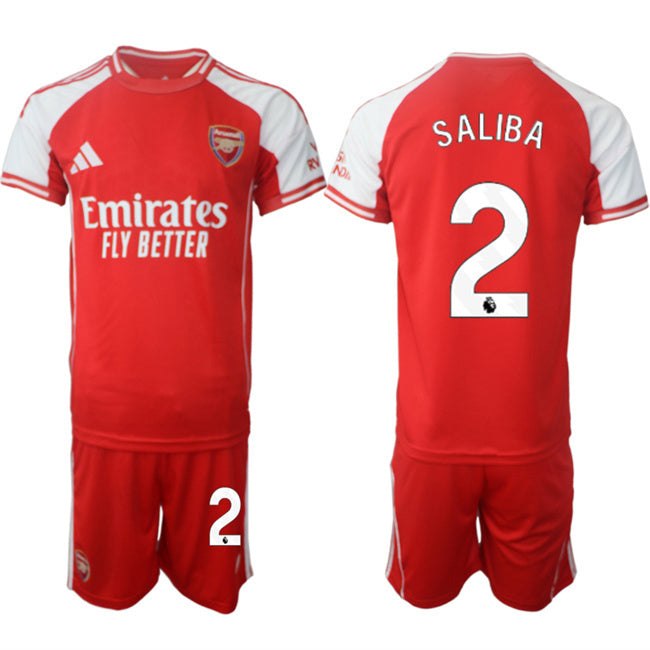 Arsenal F.C #2 William Saliba Red 2025 Home Soccer Jersey Suit