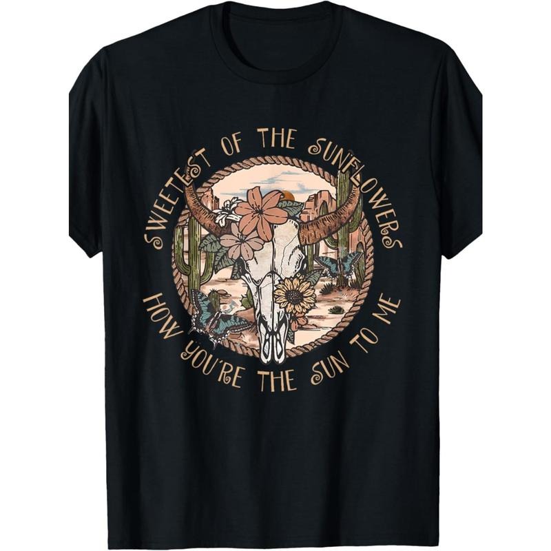 Art style, cotton T-shirt, Sweetest Of The Sunflowers, niche design print, high quality breathable material, soft and skin friendly Made in USA