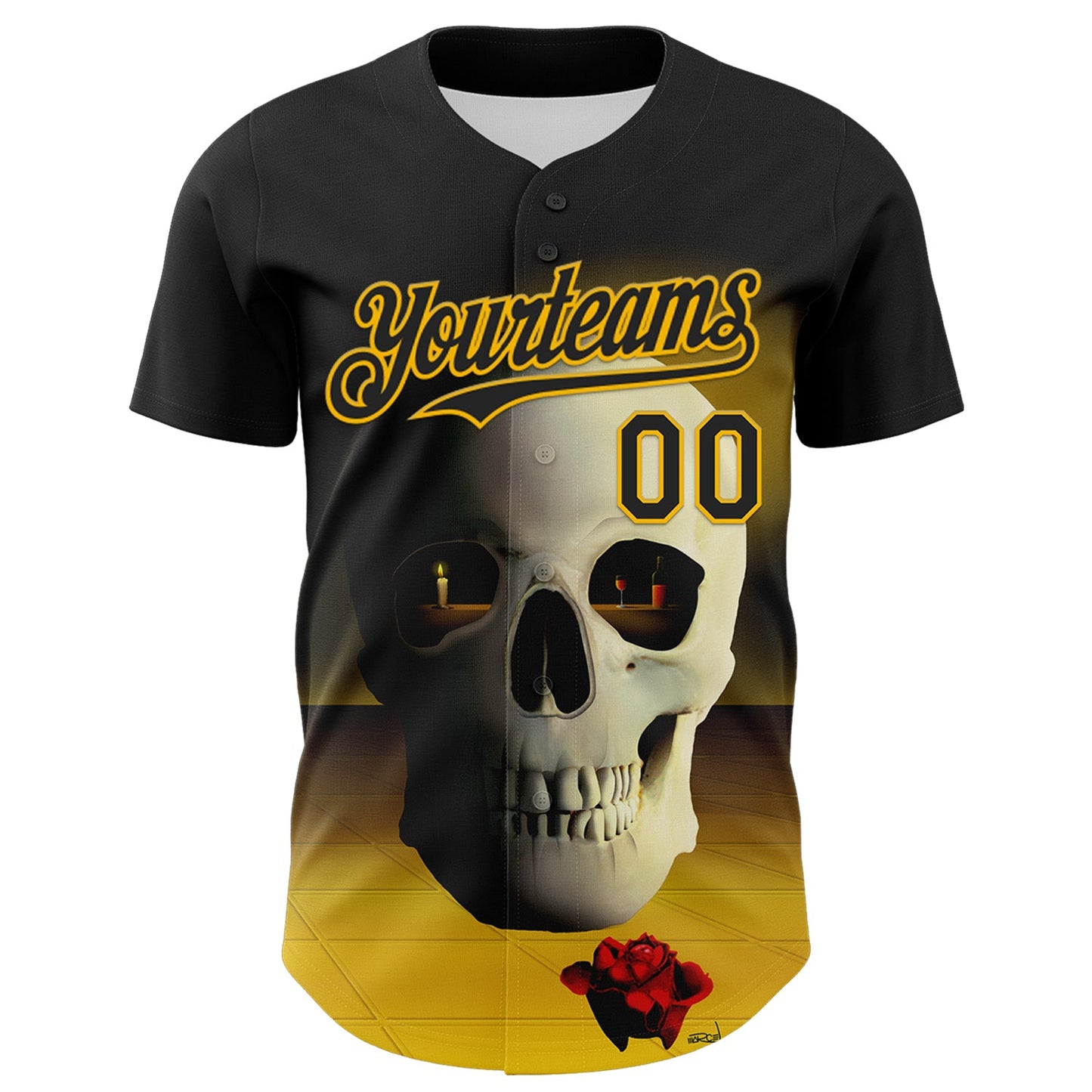 Custom Black Gold 3D Marcel Caram The Skull Authentic Baseball Jersey T-Shirts, Hoodie, Sweatshirt | WearSparks.com (Image 2)