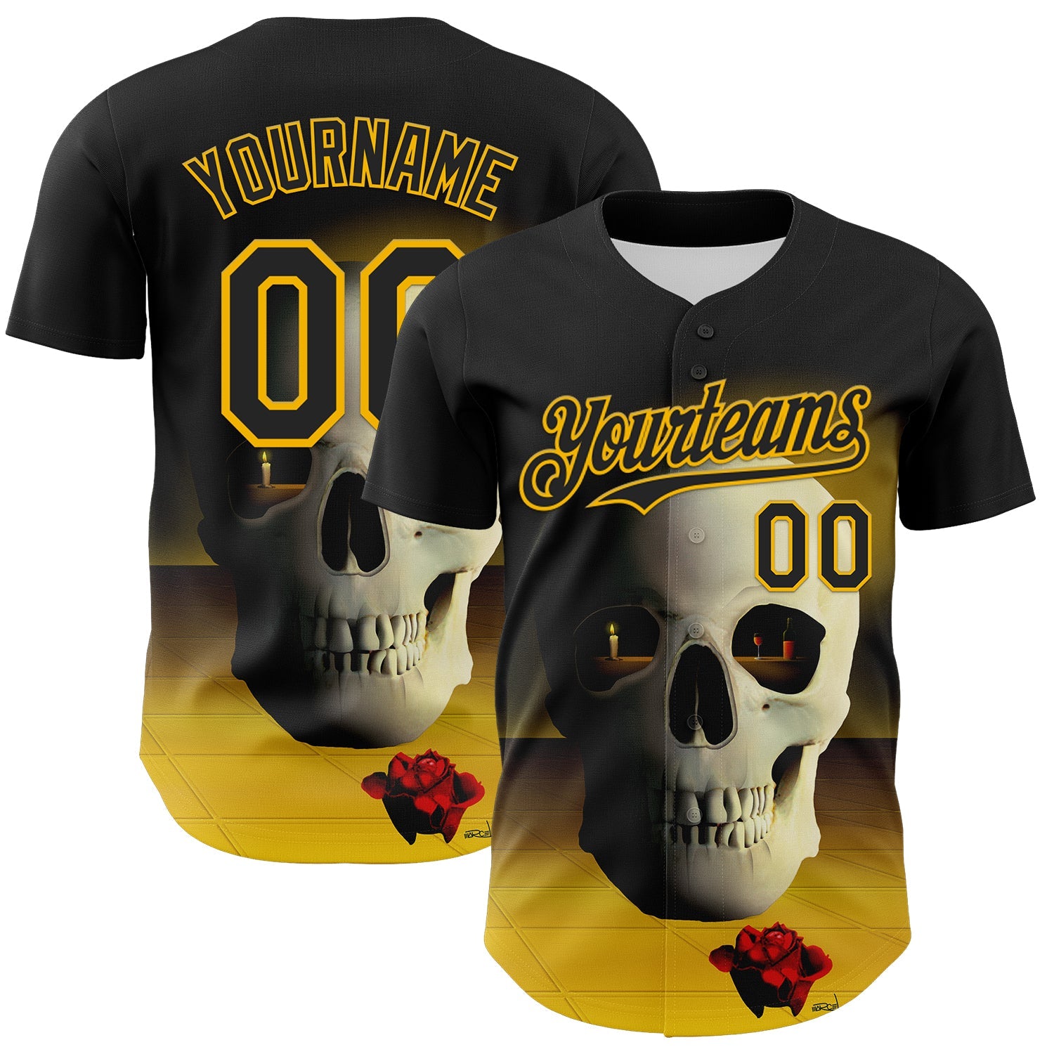 Custom Black Gold 3D Marcel Caram The Skull Authentic Baseball Jersey T-Shirts, Hoodie, Sweatshirt | WearSparks.com (Image 1)