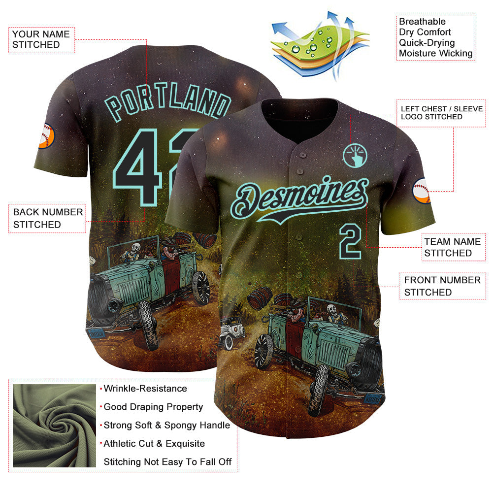 Custom Steel Gray Black Green Brown-Ice Blue David Lozeau Whisky Runner Authentic Baseball Jersey