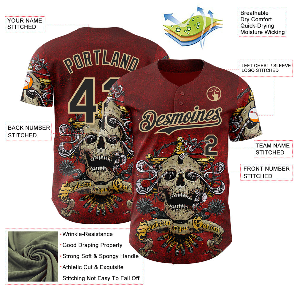 Custom Red Black-Vegas Gold David Lozeau Smoke Em If You Got Em Authentic Baseball Jersey