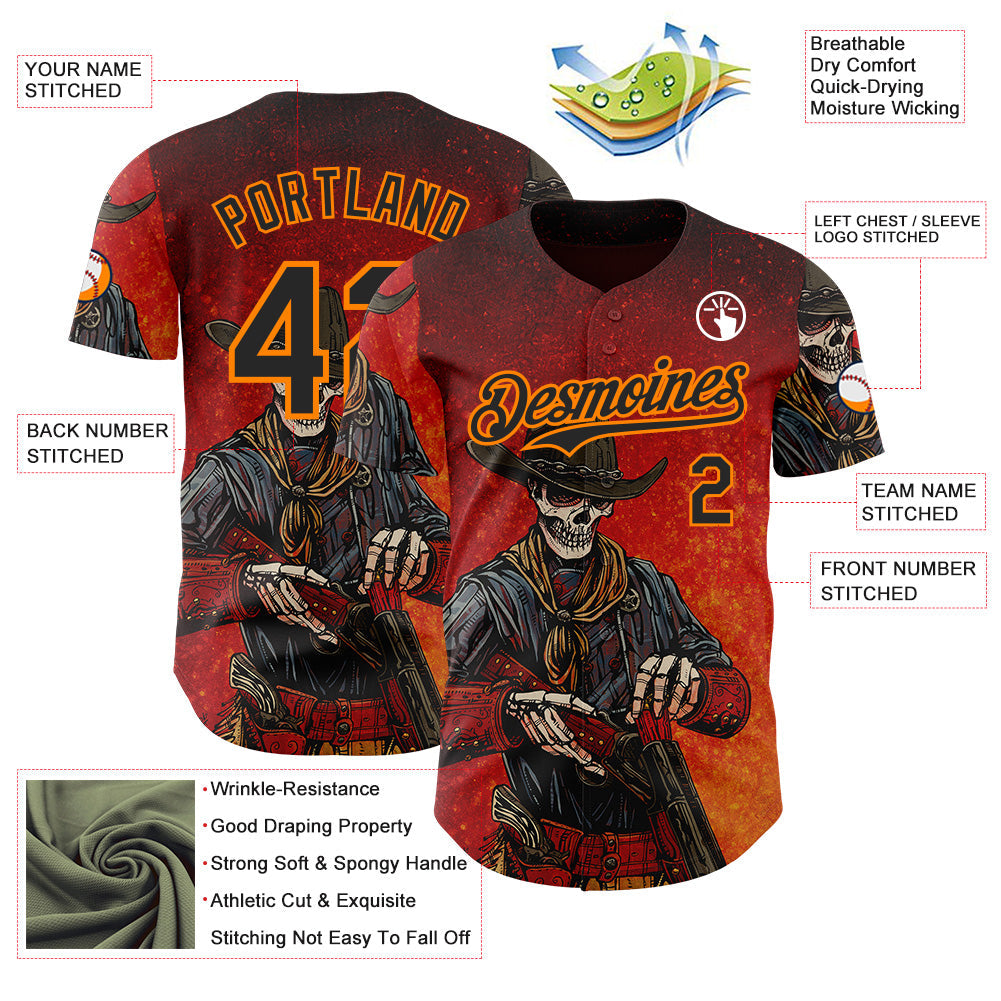 Custom Red Black-Bay Orange David Lozeau Double Barrel Authentic Baseball Jersey