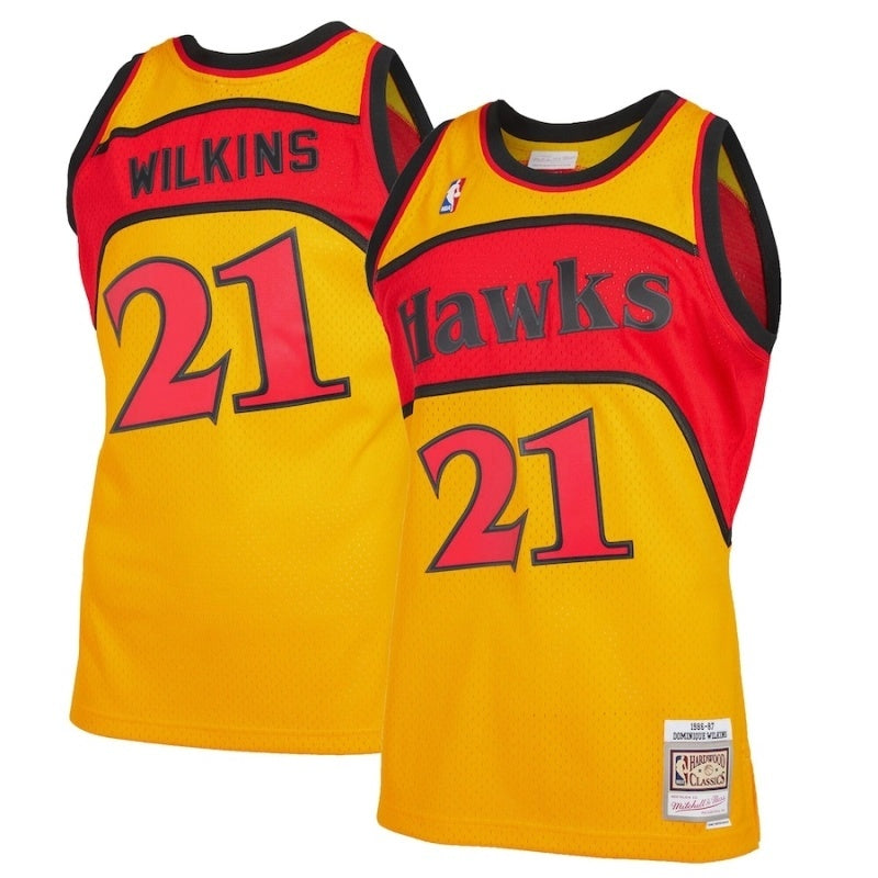 Atlanta Hawks #21 Dominique Wilkins Hawks ( Mesh Print ) 21 # Yellow Style 2