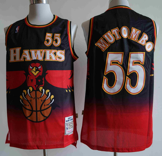 Atlanta Hawks #55 Dikembe Mutombo Hawks ( Mesh Print ) 55 # Mutombo Red