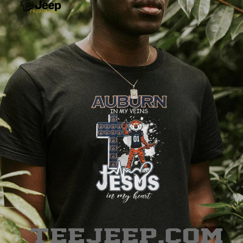 Auburn Tigers Fan T Shirt Auburn In My Veins Jesus In My Heart Mascot T Shirt