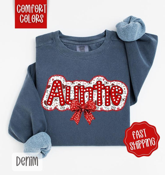 Auntie Valentine Comfort Colors Sweatshirt, Valentine's Day Women's Crewneck, Cute Women's Sweater
