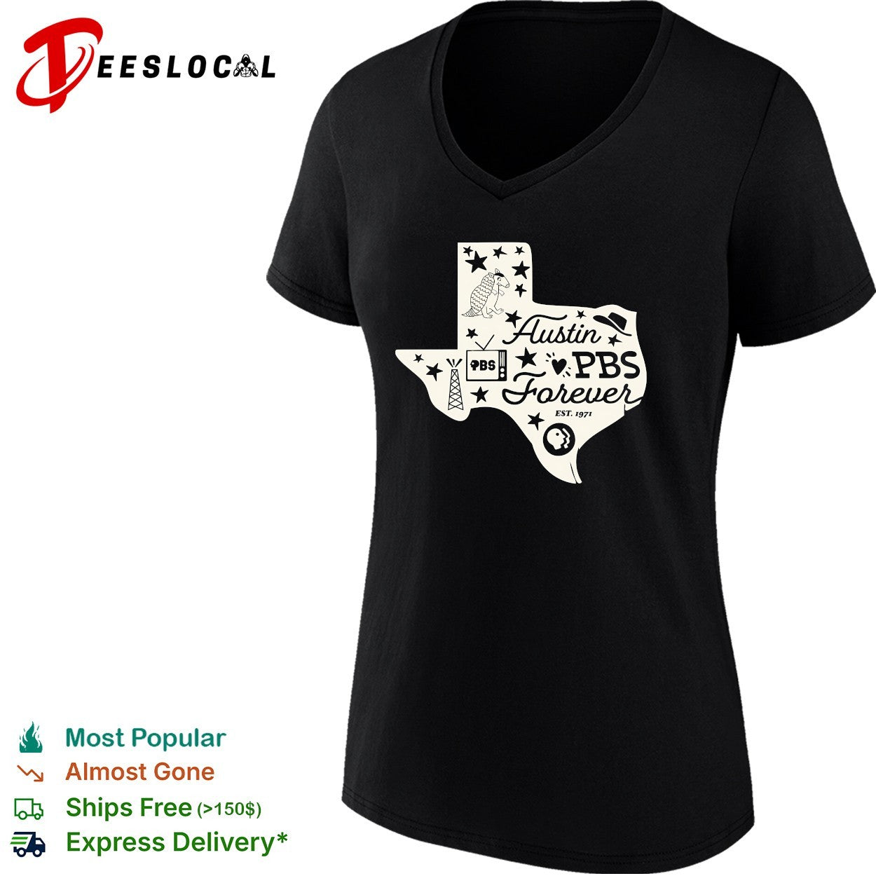Austin PBS forever Texas armadillo shirt