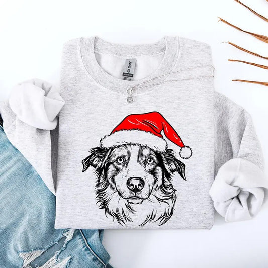 Australian Shepherd, Santa, Dog, Christmas, Dog Lover, Pet Sweatshirt, Crew Neck, Women's, Crewneck T-Shirts, Hoodie