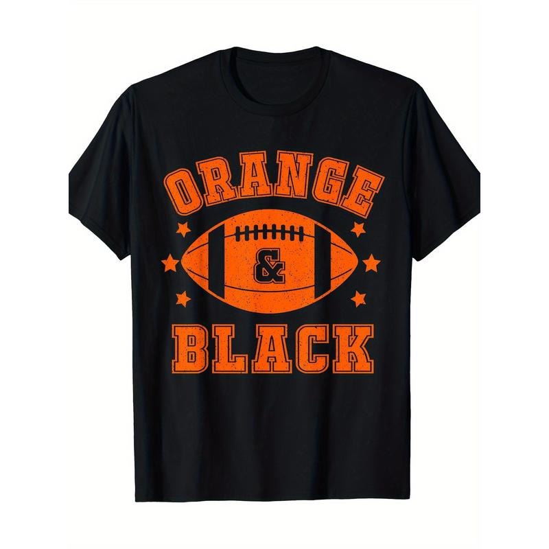 Authentic Gameday Football Frenzy T-Shirt - Vibrant Orange and Black Design, Soft Fabric, Men's Relaxed Fit, School Spirit Essential - Perfect for Football Fans and Alumni Made in USA