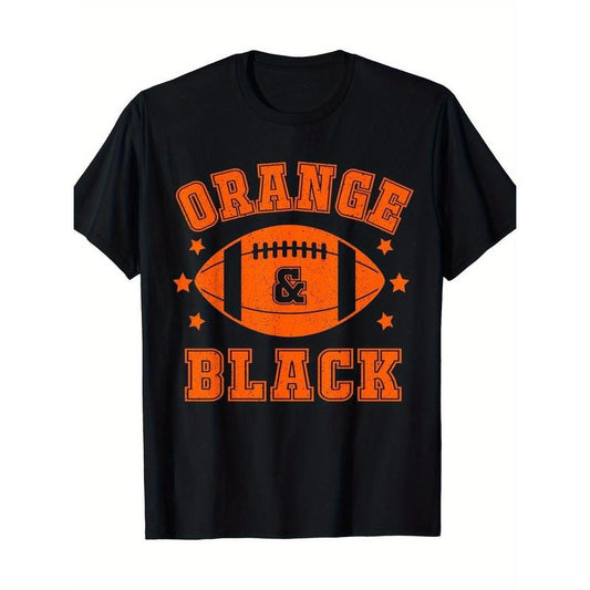 Authentic Gameday Football Frenzy T-Shirt - Vibrant Orange and Black Design, Soft Fabric, Men's Relaxed Fit, School Spirit Essential - Perfect for Football Fans and Alumni Made in USA