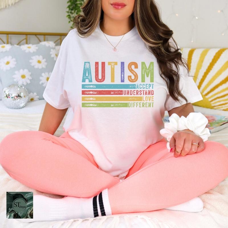 Autism Accept Understand Love Different White 100% Ring spun Cotton T-Shirt Unisex Fit
