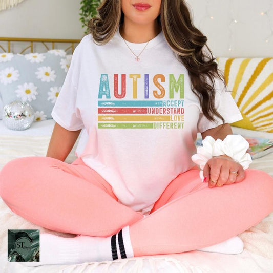 Autism Accept Understand Love Different White 100% Ring spun Cotton T-Shirt Unisex Fit