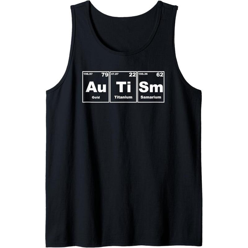 Autism Awareness Support Men Women, Autism Periodic Table Tank Top MADE IN USA