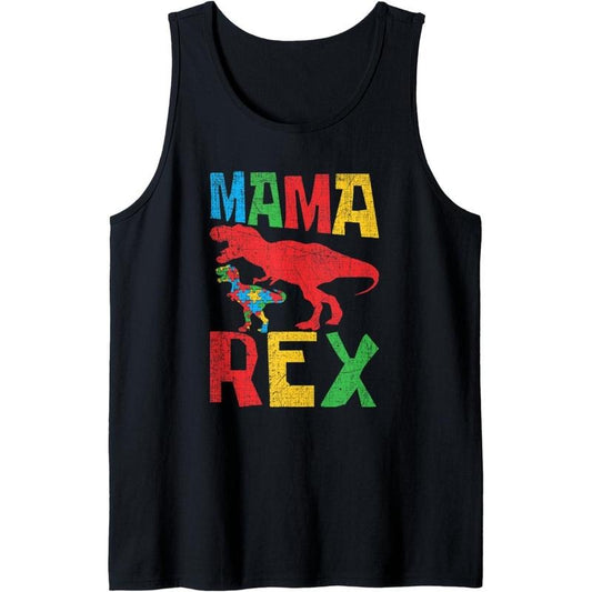 Autism Mom Mama Rex Puzzle Piece Grunge Womens Autistic Tank Top MADE IN USA