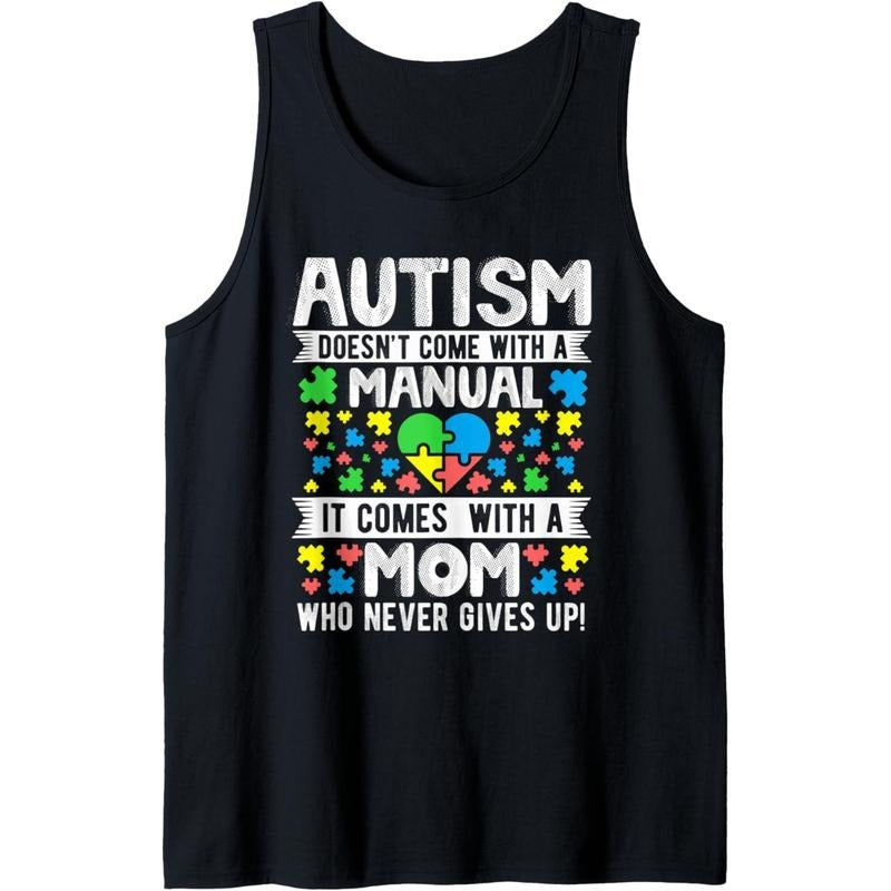 Autism Mom Never Give Ups Awareness Mama Inspirational Quote Tank Top MADE IN USA