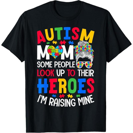 Autism Mom Raising Hero Groovy Messy Bun Autism Awareness T-Shirtstyle{n002}2