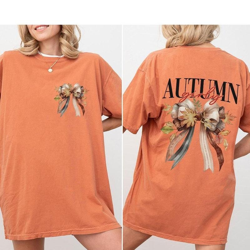 Autumn Girly T-shirt, Retro Fall Shirts, Coquette Autumn Shirt For Women, Fall Floral T-shirts, Pumpkin Patch Shirts, Fall Season Tee, Women's Tops, Fall Vibes Shirts For Her, Cute Coquette Tee, Gifts For Her, Autumn Shirts