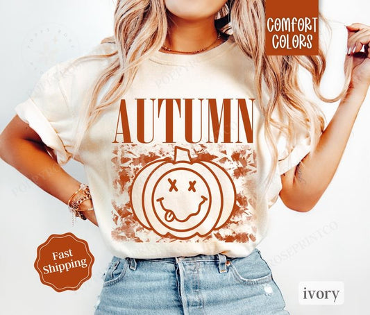 Autumn Pumpkin Shirt Comfort Colors, Womens Fall Pumpkin Shirt, Womenswear Oversized Crewneck