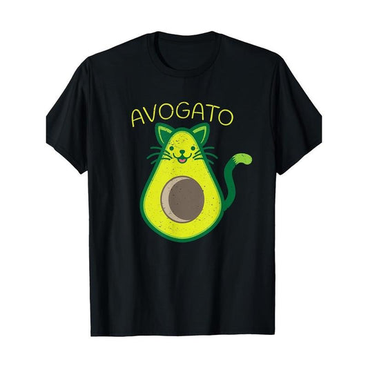 Avogato Avocado Cat Graphic Tee - 100% Cotton, Soft & Breathable, Short Sleeve Crew Neck T-Shirt for Men Made in USA