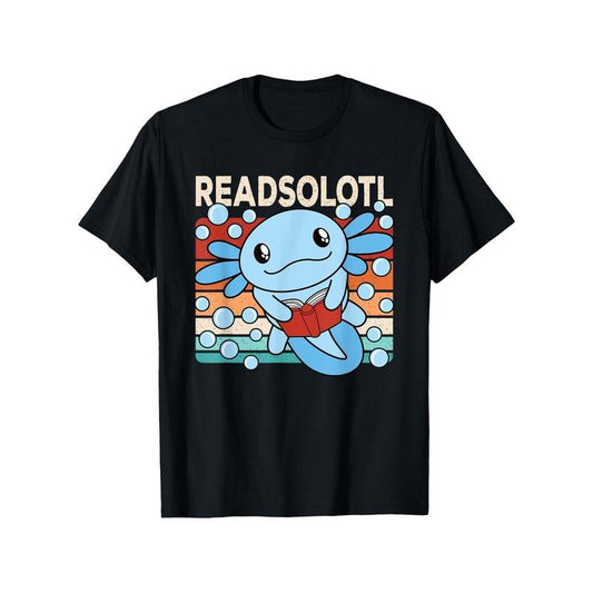 Axolotl Reading Graphic Tee - 100% Cotton, Casual & Comfy, Machine Washable - Black Made in USA