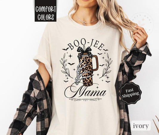 BOO Jee Mama Shirt Comfort Colors,  Mom Halloween Tshirt, Spooky Women's Fall Oversized Womenswear