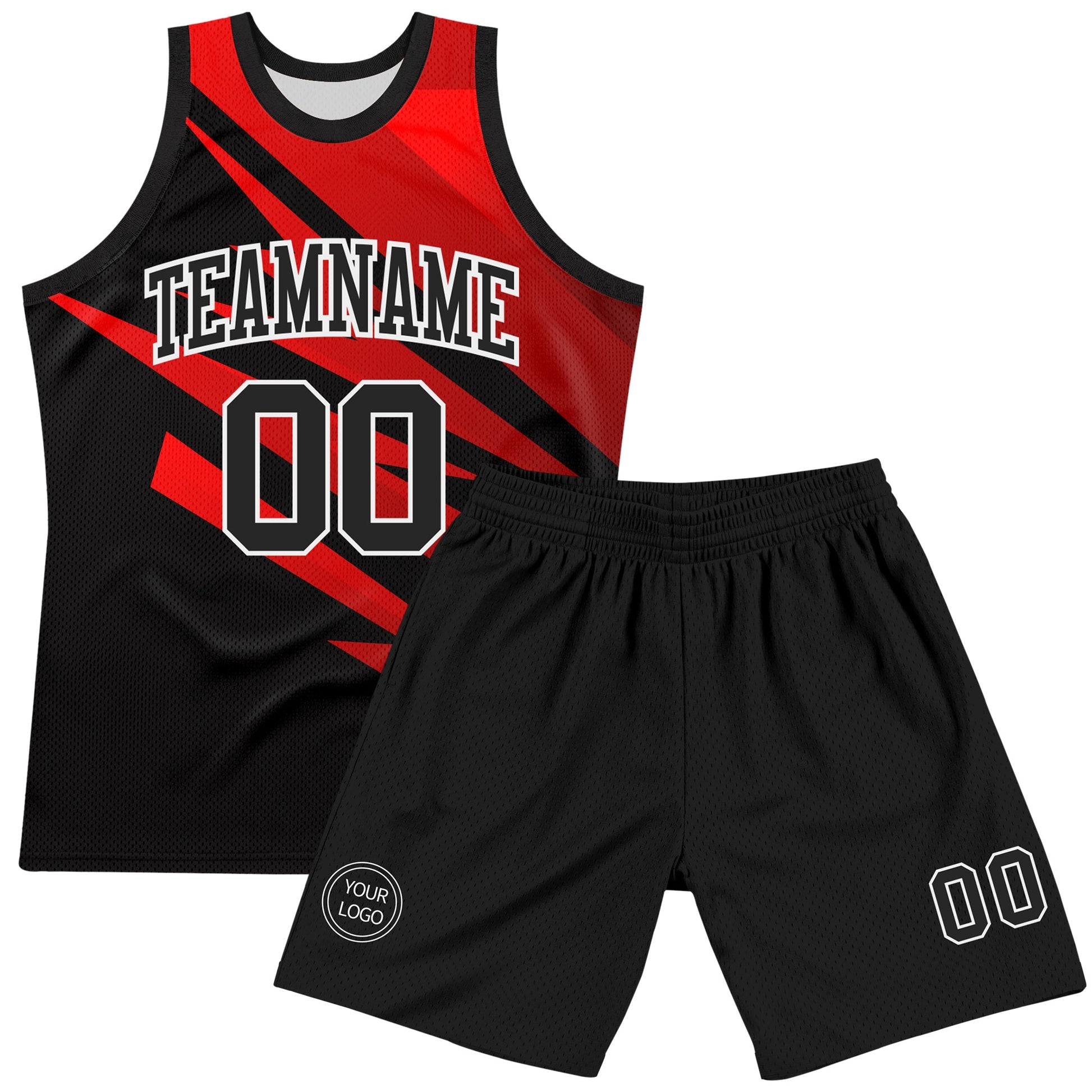 Custom Black Red-White Line Round Neck Sublimation Basketball Suit Jersey T-Shirts, Hoodie, Sweatshirt (Image 2)
