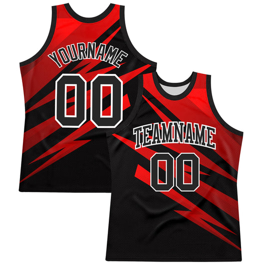 Custom Black Red-White Line Round Neck Sublimation Basketball Suit Jersey T-Shirts, Hoodie, Sweatshirt (Image 1)