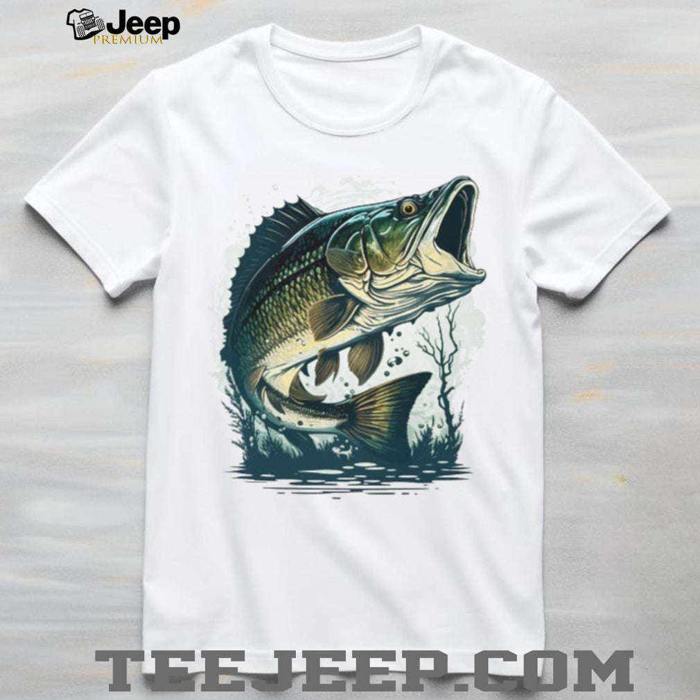 Largemouth Bass Fishing Jumping Out of Water Illustration T shirt
