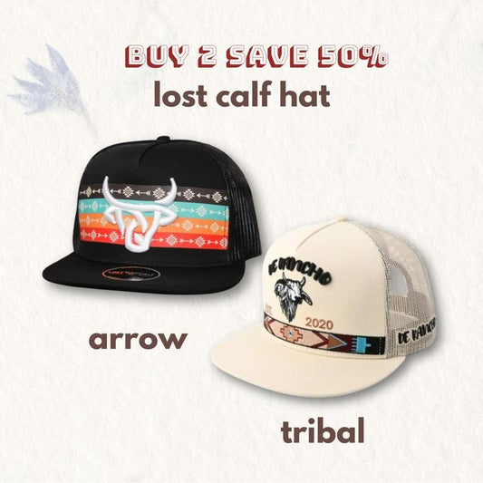 BUY 1 GET 1 FREE! Combo 2 Hat, Gorra Lost Calf Original Arrow Flat Negra Hat Vintage De Rancho Tribal Cream Bull Hat, Western Wear