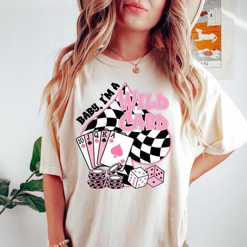 Baby I'm a Wild Card Western Cowgirl Pattern T Shirt, Western Graphic Tops, Vintage Country Western Print Tee Hoodie,...
