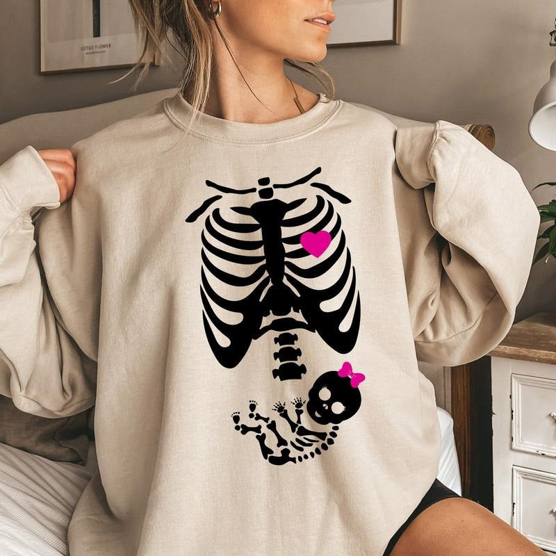 Baby girl X-Ray skeleton Sweatshirt, Pregnant Skeleton Sweatshirt, Pregnant Woman, Funny Maternity Sweatshirt,Halloween Maternity Sweatshirt