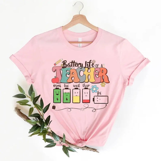 Back To School Battery Life of a Teacher, Funny Teacher Gift Shirt, Teacher Life Shirt, Teacher Battery T-Shirt, Back To School, Teacher Gift Shirt